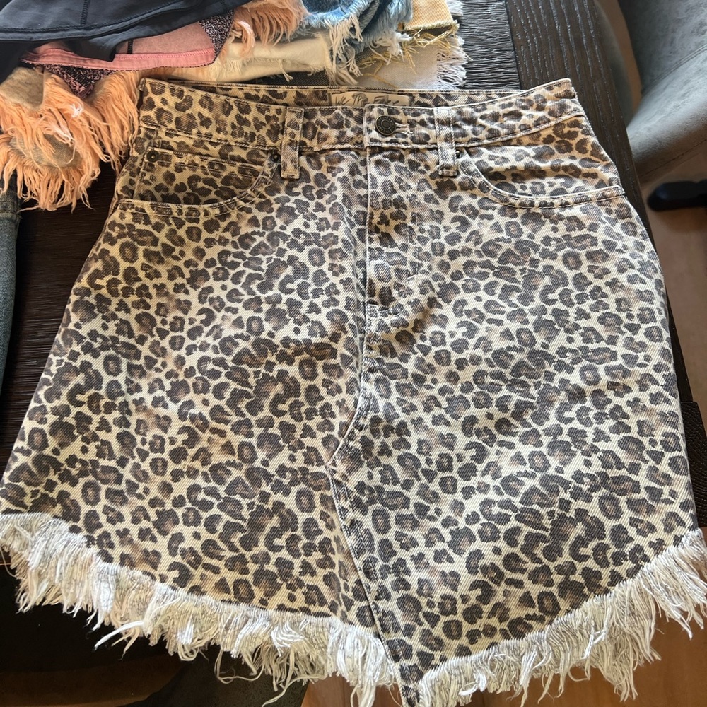 We the free leopard print denim skirt